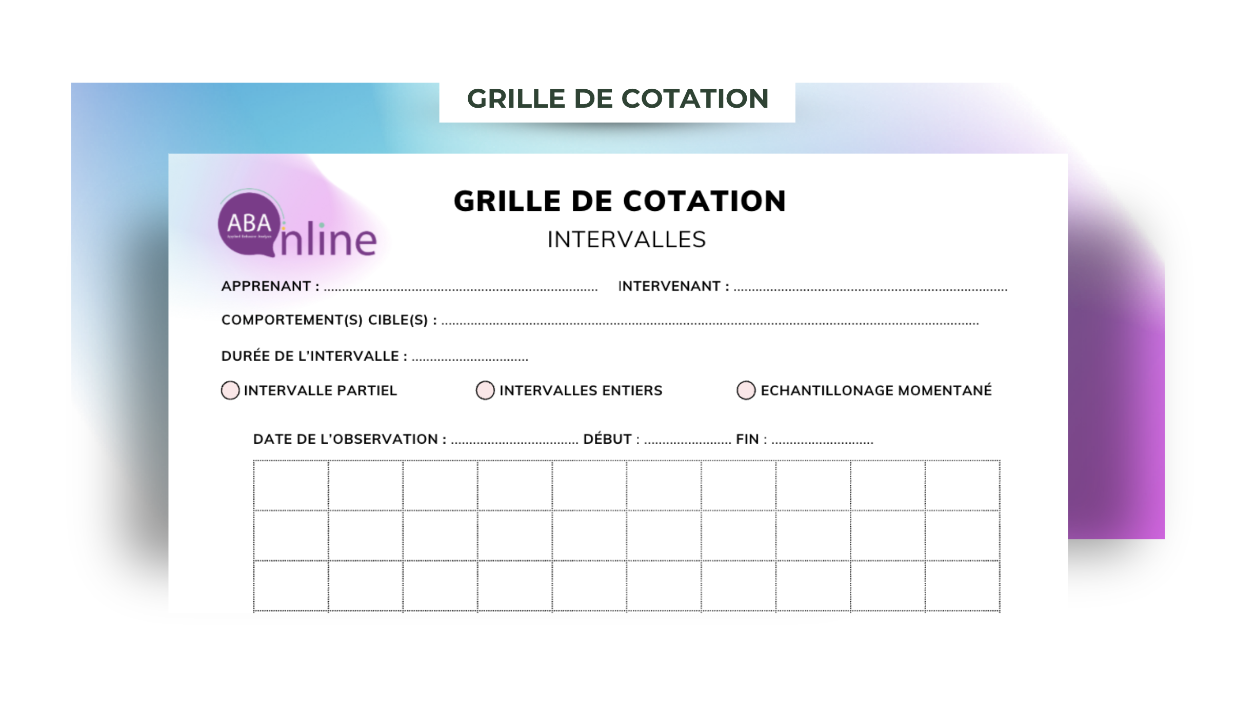 Grille de cotation : intervalles